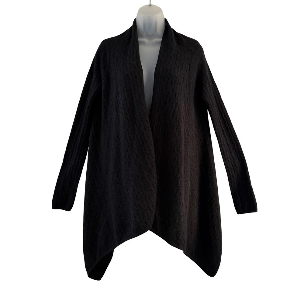 Lulu Bravo Sweater Womens Small Black 100% Cashmere‎ Open Front Drape Cardigan